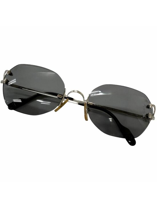 Cartier Trinity Two Point Rimless Sunglasses Eyewear Silver Black 20